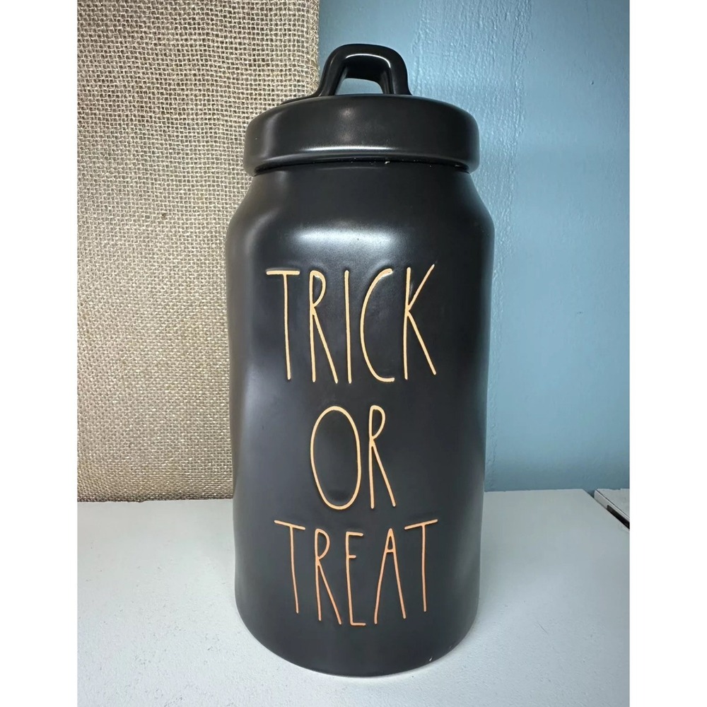 Rae Dunn Hocus Pocus Halloween TRICK OR TREAT Black Orange Tall Canister